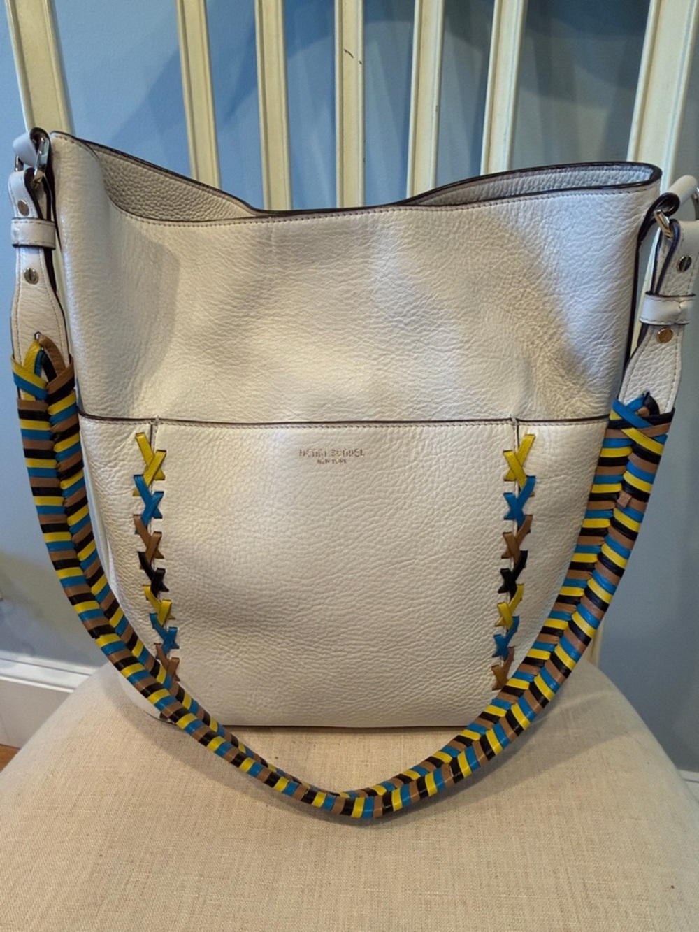 Henri Bendel White Leather Soho Hobo Bag with Novelty Strap